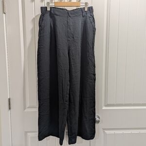 Halera Black High Waisted Pocket Wide Leg Flowy Casual Linen-Feel Pants Large